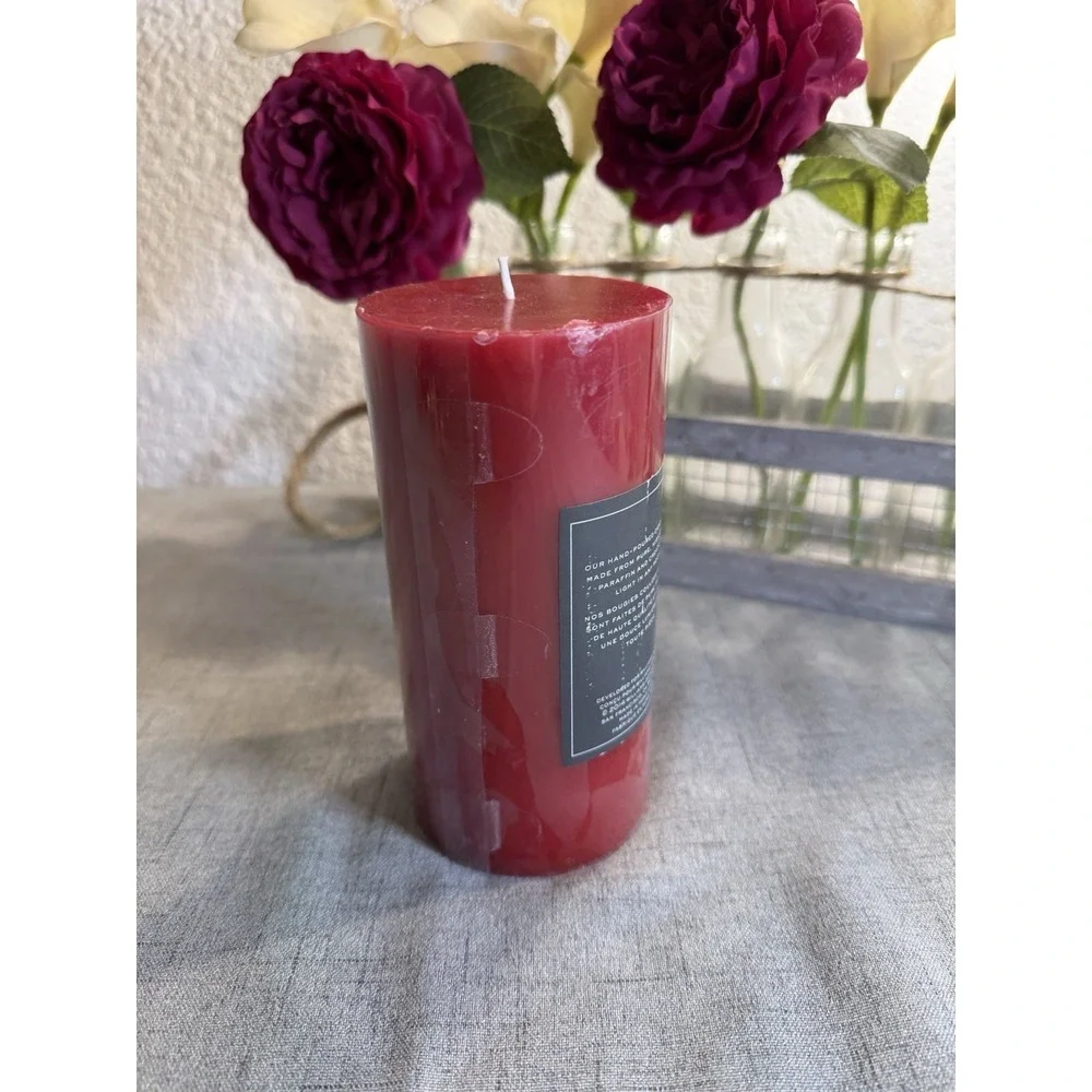 Williams Sonoma Unscented Non Parfume Pillar Red Candle 55 hours 3